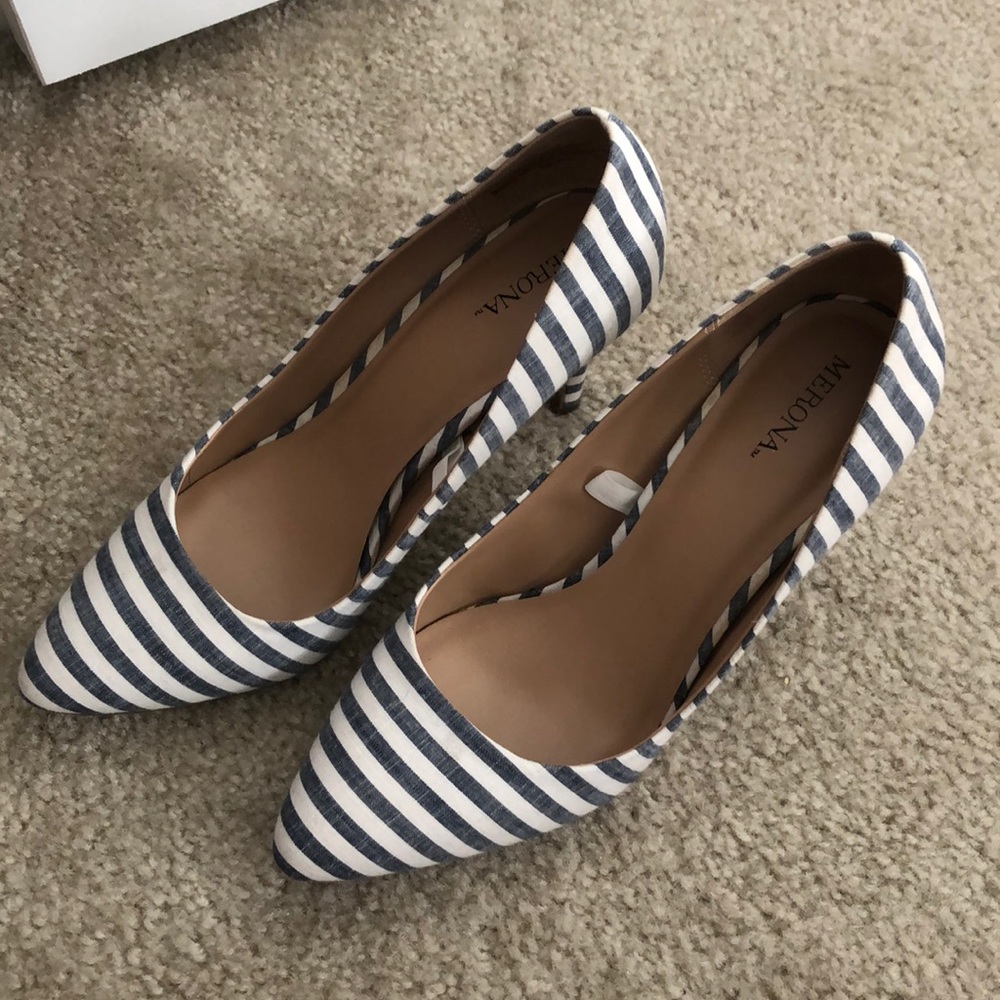 Blue and white striped heels